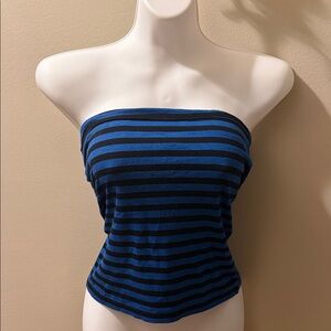 Blue and Black Striped Tube Top